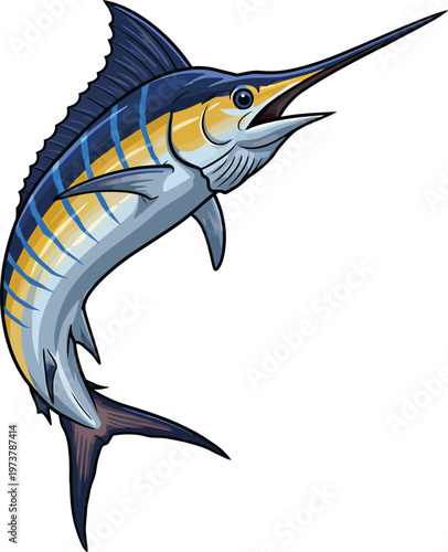 Dynamic Blue Marlin Jumping Vector Illustration for  Fishing and Marine Design