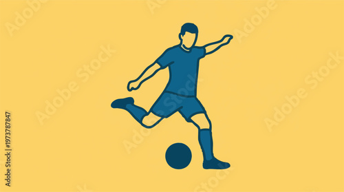 Bilde på lerret Minimalist illustration of a soccer player kicking a football in action