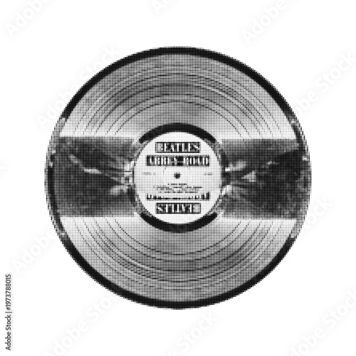 Abstract retro vinyl record background with halftone stipple photocopy texture. Vector illustration in in vintage music style, rave poster,  DJ flyer, album cover, banner and underground design. 