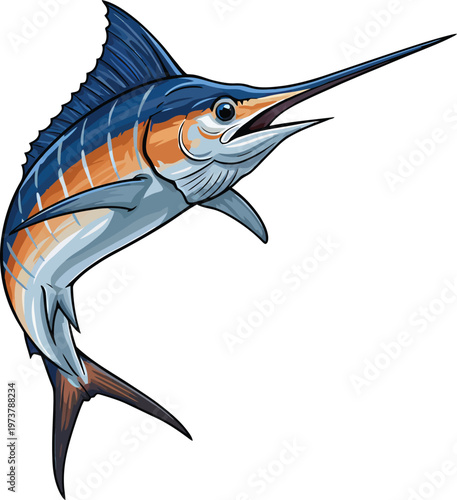 Dynamic Blue Marlin Jumping Vector Illustration for  Fishing and Marine Design