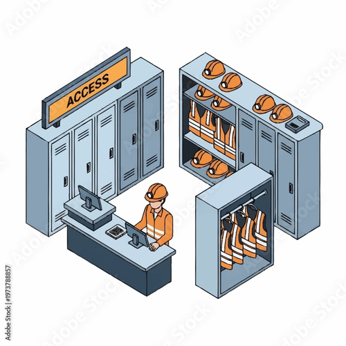 Industrial worker at access control desk.