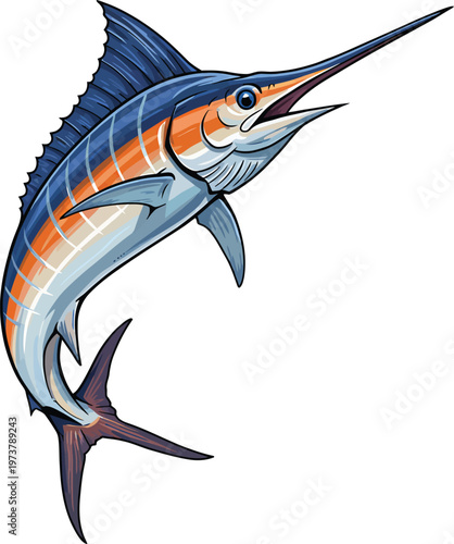 Dynamic Blue Marlin Jumping Vector Illustration for  Fishing and Marine Design