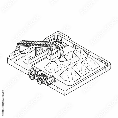 Industrial mining equipment with loader truck.