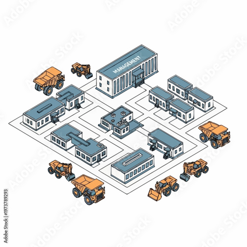 Industrial site with construction vehicles.