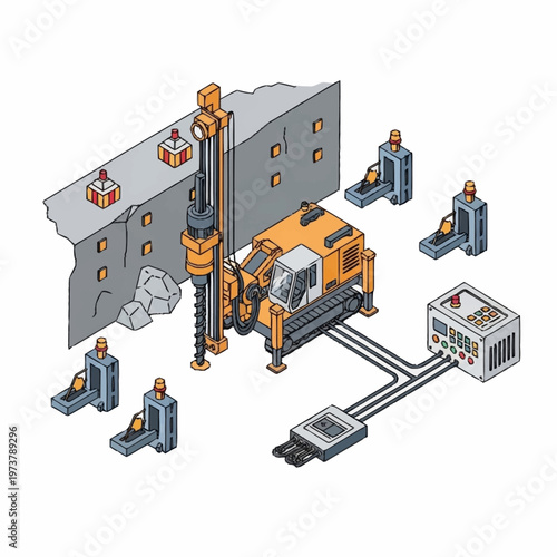 Industrial robotic mining machine operation.