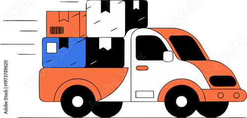 A cartoon truck loaded with boxes