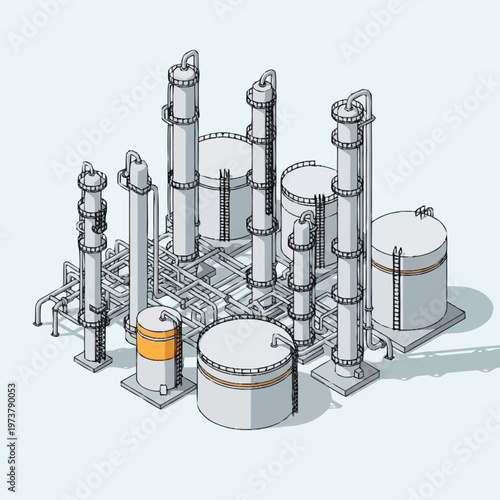 Industrial plant with metal structures.