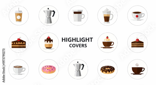 Coffee and dessert icons set.