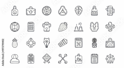 Collection of various line icons.