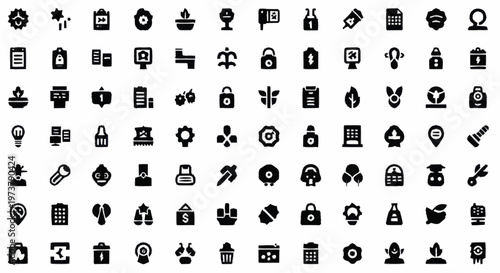 Various business and technology icons.