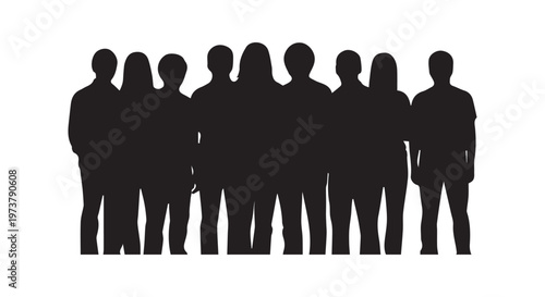 Silhouettes of a diverse group of people walking together in unity and solidarity against injustice and discrimination