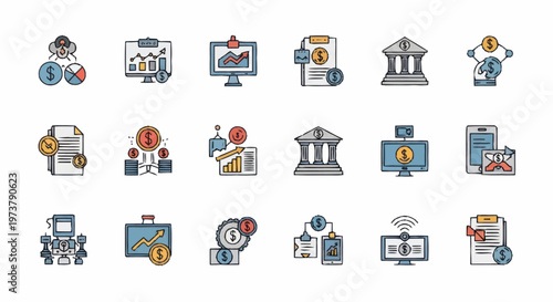 Business icons on white background.