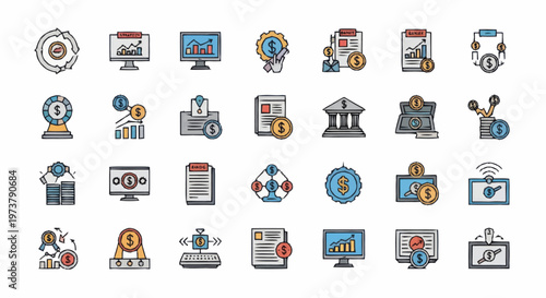 Business icons on white background.