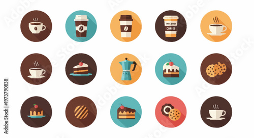 Variety of sweet baked food icons.