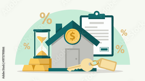 Real Estate Investment and Mortgage Concept with House and Financial Symbols