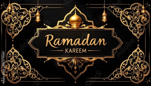 Luxury black and gold Ramadan Kareem typography banner
