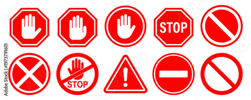 The red stop sign set. Red STOP sign isolated. Vector Stop hand sign