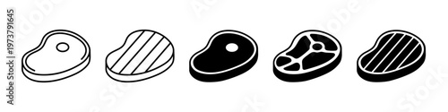 Meat icon vector set. Silhouette of meat, beef, mutton, Grilled steak, BBQ sign. Meat symbol, Beef vector illustration design.