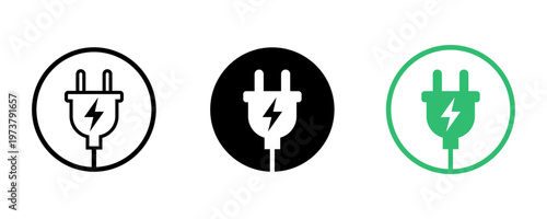 Battery charge icon. Charge indicator symbol. Electric power charging icons set with lightning bolt and plug. symbols indicator. Vector