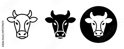 Cow face icon symbol set. Flat vector stock illustration.