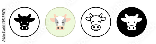 Cow face icon symbol set. Flat vector stock illustration.
