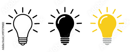 Light bulb icon. Idea symbol. Electric lamp vector illustration. Electric power sign. Shining light bulb pictogram.