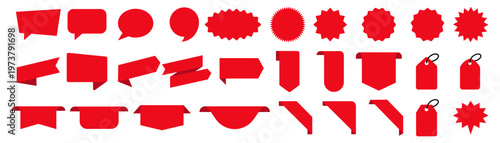Set of sale labels, red sale labels,discount price tags mockups. Promotional sales tag vector template set