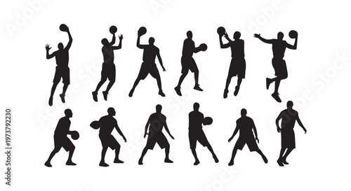 A dynamic sequence of silhouettes showcasing human movement across various poses and activities