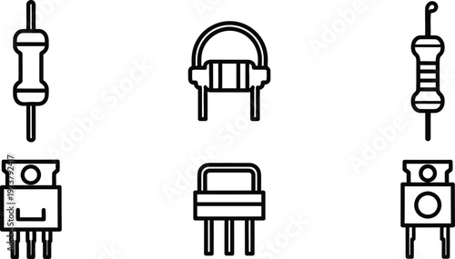 Outline Icons of Electronic Components Resistors and Transistors electronics capacitor