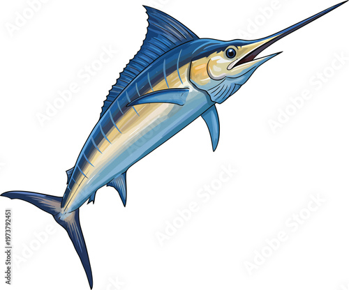 Dynamic Blue Marlin Jumping Vector Illustration for  Fishing and Marine Design