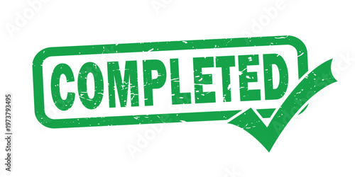 Textured green 'completed' stamp with check mark