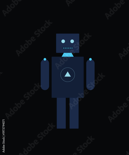 Minimalist flat vector illustration of a cute blue robot character