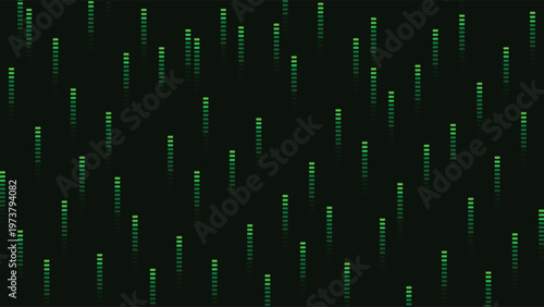 Digital audio equalizer background with glowing green bars