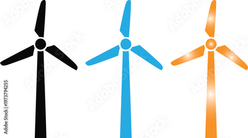 Three colorful wind turbines a sustainable energy illustration