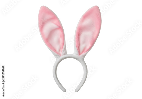 A pink bunny ear headband with white band isolated on transparent background, PNG