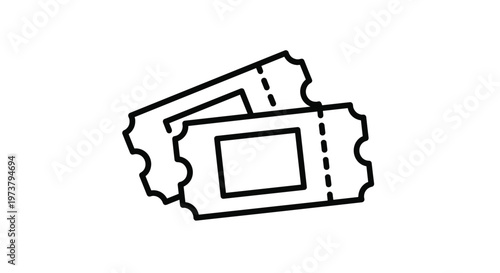 Minimalist line art icon of two movie or event tickets symbolizes entertainment, cinema, and admission to activities.