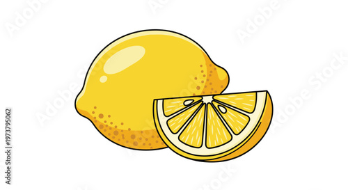 Vibrant icon of a whole yellow lemon and a juicy slice showing the inner sections representing fresh citrus fruit for cooking.