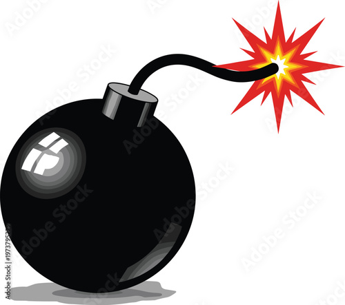 Photos Exploding bomb with fuse lit, symbol of danger and explosion, cartoon style