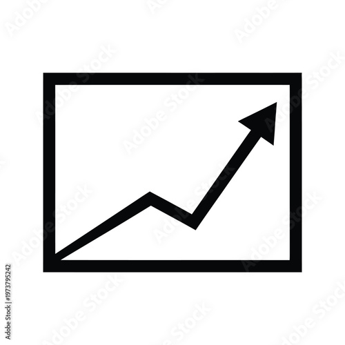 analyzing stock market trends with upward trending arrow inside a box symbolizing growth and analysis