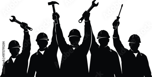 Workers unity celebrating labor solidarity with raised tools a powerful symbol