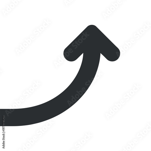Black curved arrow pointing upwards, vector graphic illustration design element