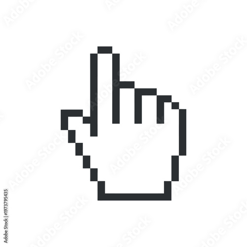 A pixelated vector graphic of a pointing hand cursor icon
