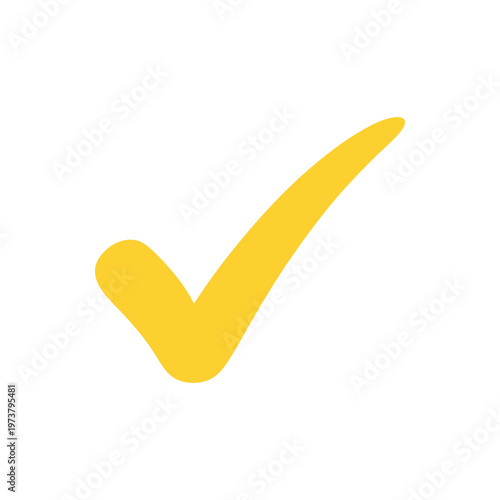 A stylized yellow checkmark vector graphic illustration symbolizing approval and confirmation on a white background with a modern design.