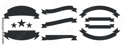 A set of black vector graphic banners and ribbons for design