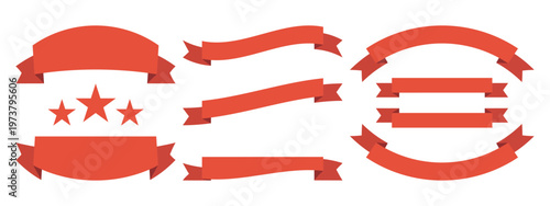 Red vector ribbons and banners in various shapes and designs