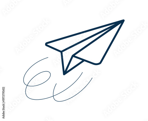 Minimalist vector graphic illustration of a paper airplane in motion