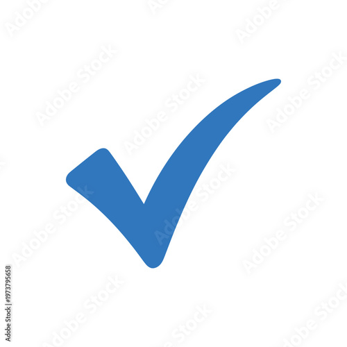 Blue vector checkmark graphic symbol on white background, confirmation design element