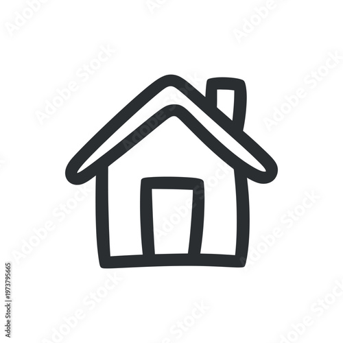 Simple black line drawing of a house with a chimney