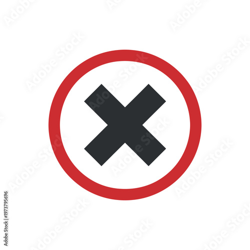 Vector graphic illustration of a red circle with a black X symbol