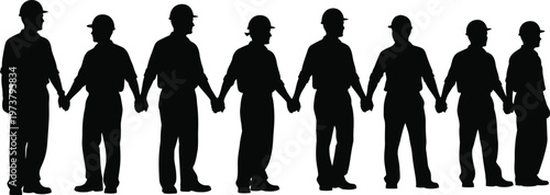 Workers unity silhouette of united labor force holding hands in solidarity